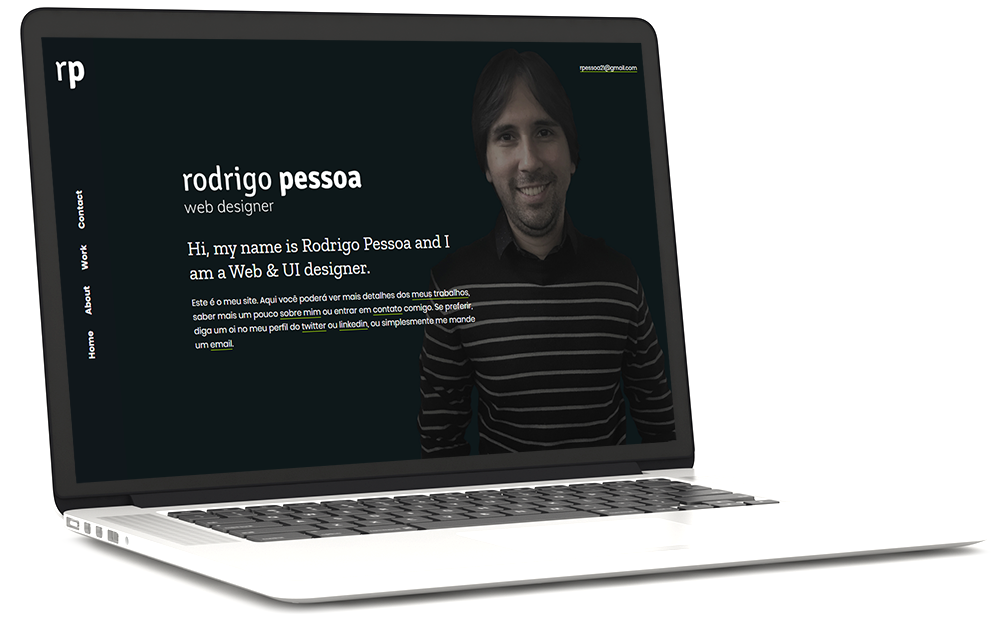 Home page of Rodrigo Pessoa on laptop screen.