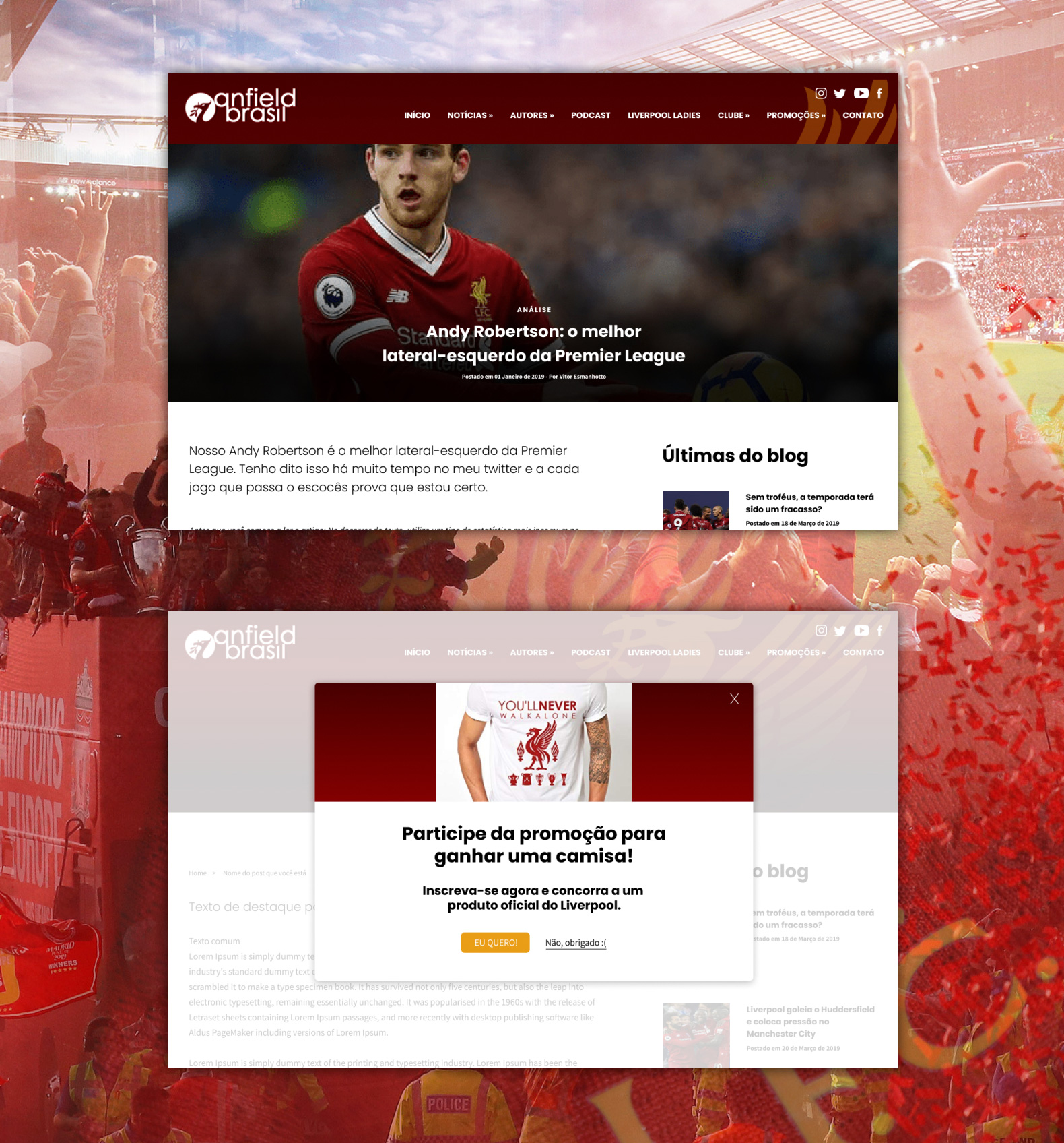Desktop screens of Liverpool Brasil